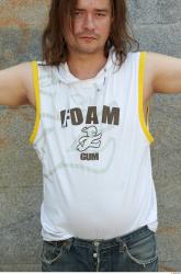 Upper Body Man White Casual Singlet Chubby